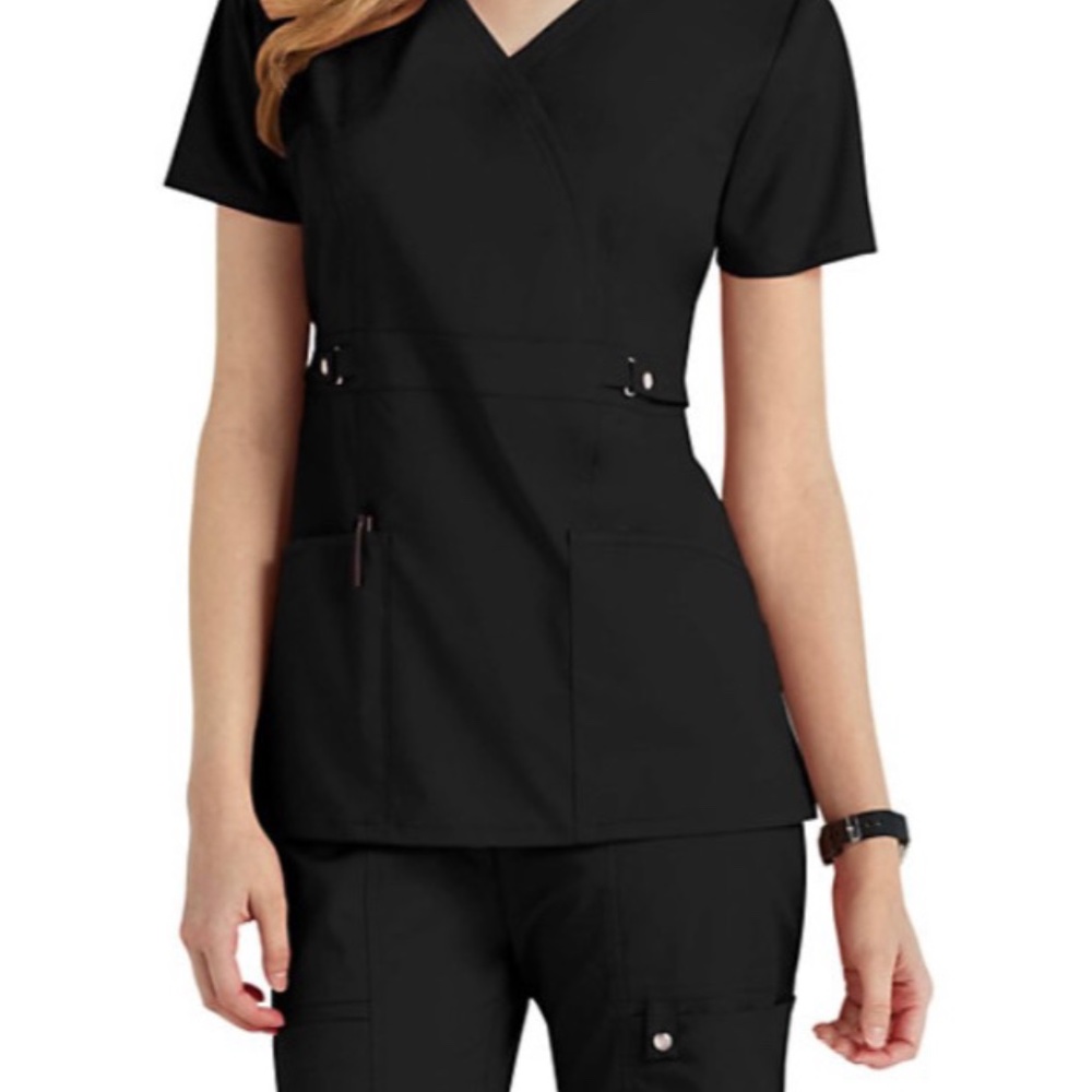 Cherokee Luxe Mock Wrap Scrub and pants set